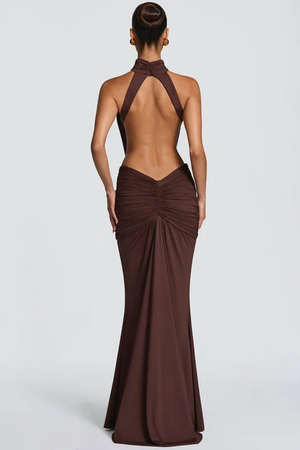 Women’s Backless Halter Neck Mermaid Maxi Dress with Open Back