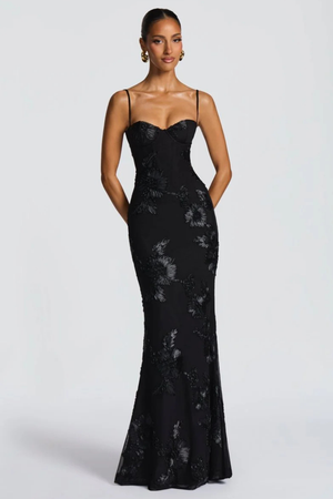 Women's Floral Embroidered Strapless Corset Maxi Dress