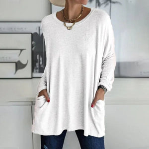Túnica de manga larga para mujer con bolsillos y corte oversize