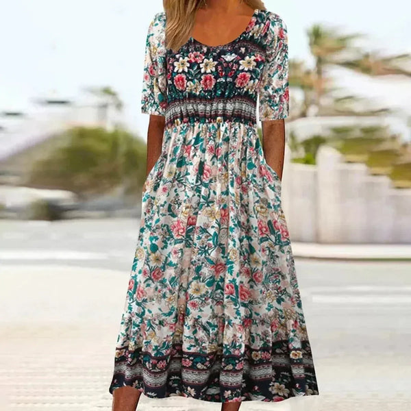 Women's Bohemian Mosaic Midi Dress