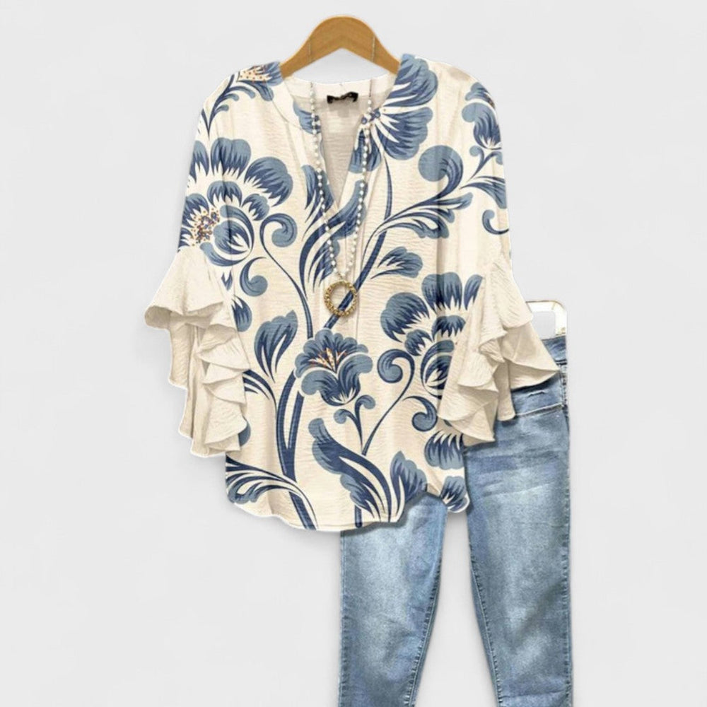 Blusa bohemia floral de mujer con mangas con volantes en capas