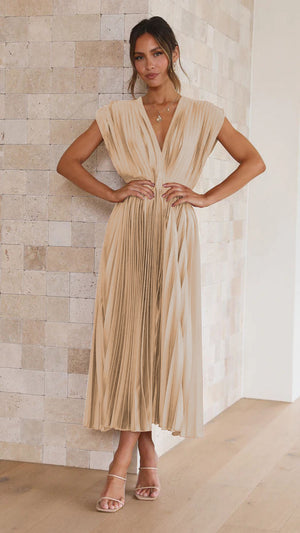Elegant Sleeveless Maxi Dress - Flowing Pleated Design