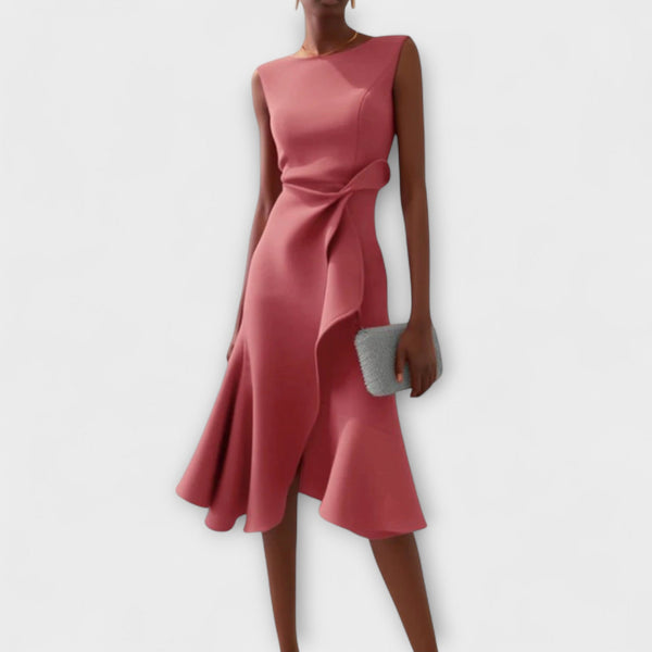 Women's Draped Asymmetric Midi Dress