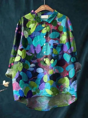 Women's Watercolor Bloom Button-Up Blouse