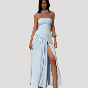 Women's Strapless Pleated Maxi Dress