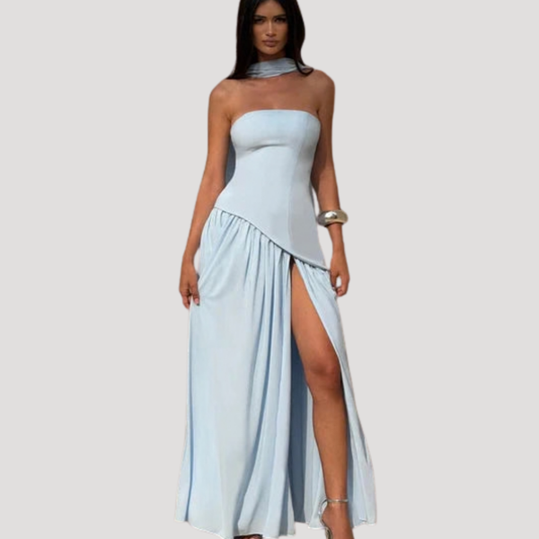 Women's Strapless Pleated Maxi Dress