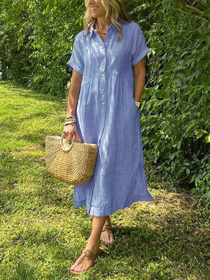 Women’s Striped Button-Front Midi Shirt Dress