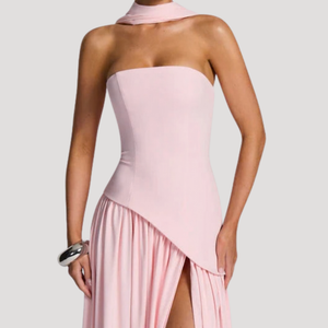 Women's Strapless Pleated Maxi Dress