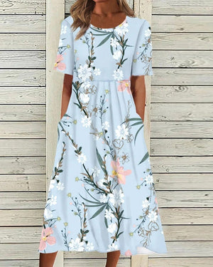 Women’s Short Sleeve Floral Print Midi Dress