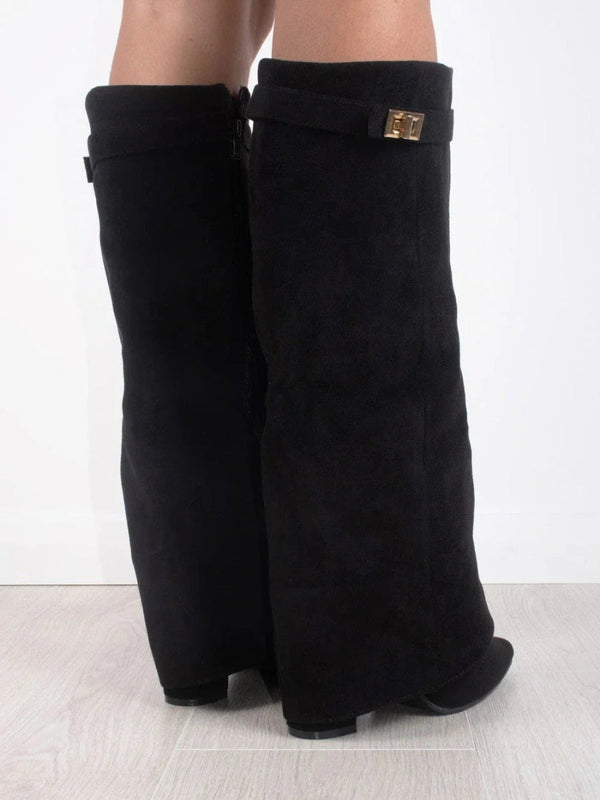 Stylish Women's Knee High Boots with Comfortable Wide Flare Top and Sturdy Block Heel