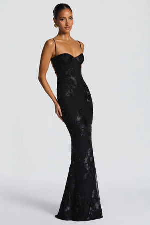 Women's Floral Embroidered Strapless Corset Maxi Dress