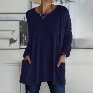 Túnica de manga larga para mujer con bolsillos y corte oversize