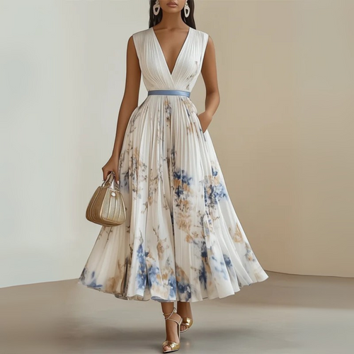 Women’s Sleeveless V Neck Floral Midi Dress