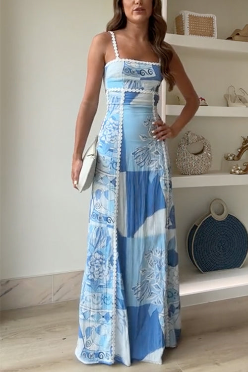 Elegant Printed Maxi Dress with Bow Back Design