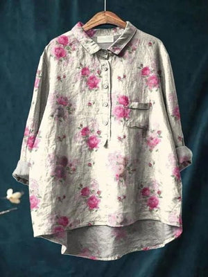 Women's Watercolor Bloom Button-Up Blouse