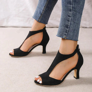 Stylish Women's Peep Toe Heeled Sandals with Cutout Design