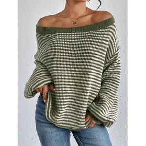 Women's Striped Off-Shoulder Knit Sweater