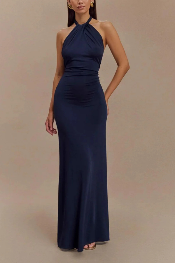 Women's Halter Neck Open Back Bodycon Maxi Dress