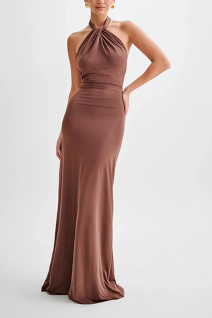 Women’s Halter Neck Open Back Maxi Dress Elegant Bodycon