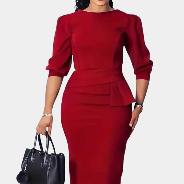 Women's Ruffle Midi Dress with Three-Quarter Sleeves