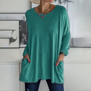 Túnica de manga larga para mujer con bolsillos y corte oversize