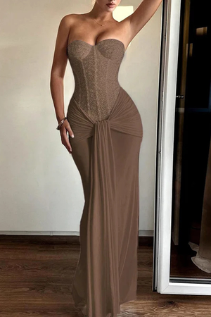 Women’s Lace  Strapless Sweetheart Maxi Dress for Elegant Occasions