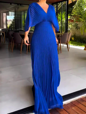 Colorful Pleated Maxi Dress with Elegant Flow