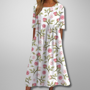 Women’s Floral Loose Short Sleeve Midi Dress