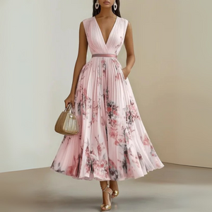 Women’s Sleeveless V Neck Floral Midi Dress