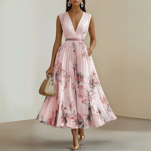 Women’s Sleeveless V Neck Floral Midi Dress