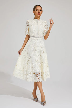Chic Women’s Midi Dress with Delicate Lace Details