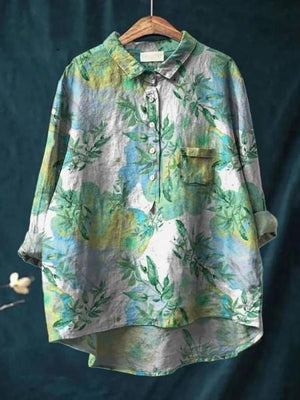 Women's Watercolor Bloom Button-Up Blouse