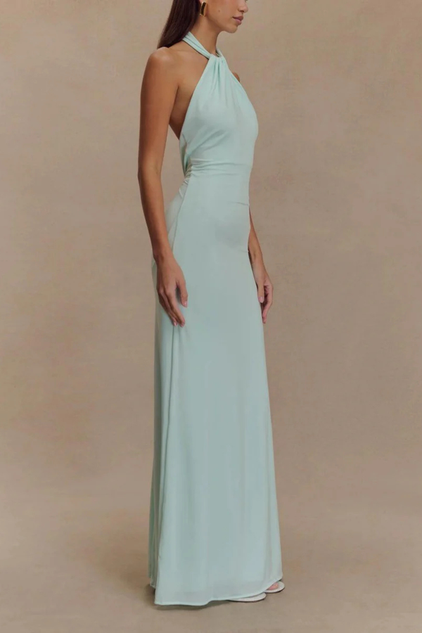 Women's Halter Neck Open Back Bodycon Maxi Dress