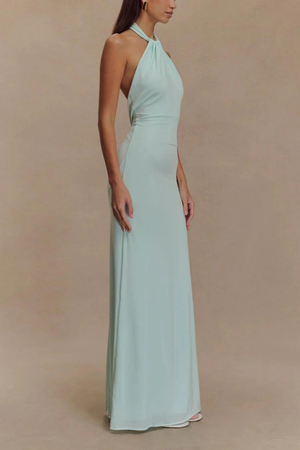 Women’s Halter Neck Open Back Maxi Dress Elegant Bodycon