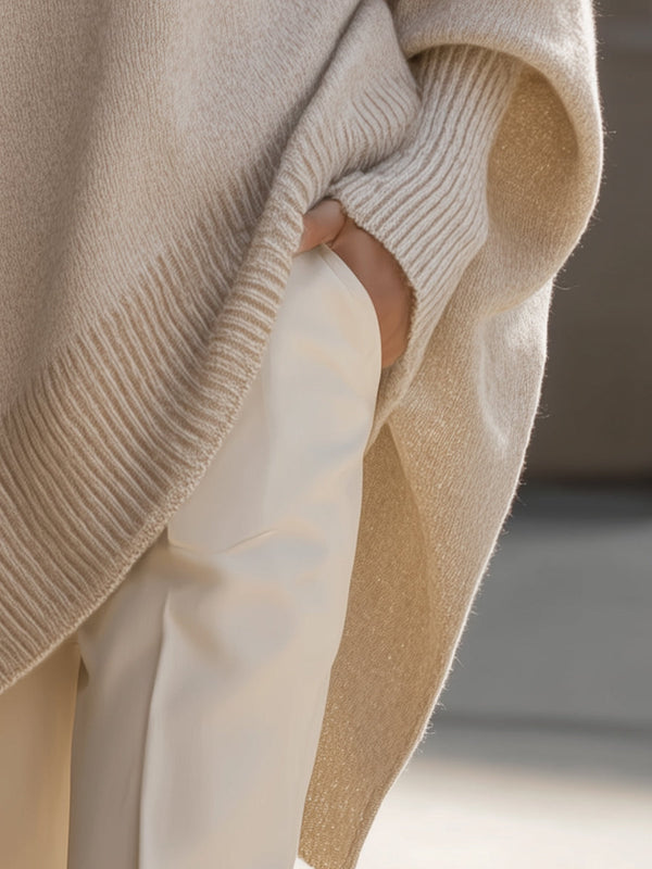 Women's Asymmetrical Knit Batwing Sweater Poncho