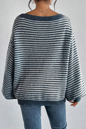 Women's Striped Off-Shoulder Knit Sweater