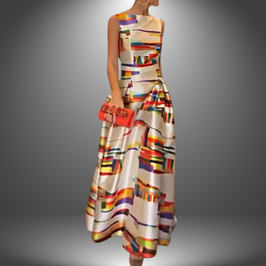 Bold Geometric Print Maxi Dress - Elegant Style