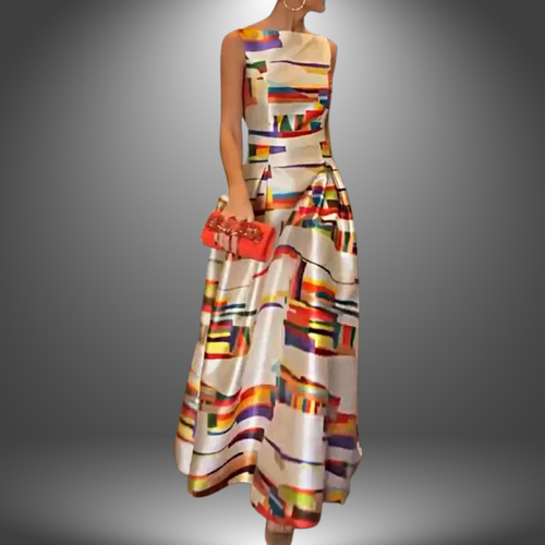 Bold Geometric Print Maxi Dress - Elegant Style