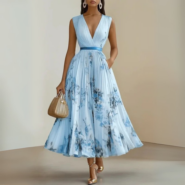 Women’s Sleeveless V Neck Floral Midi Dress