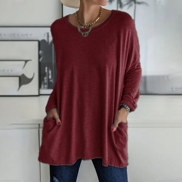Túnica de manga larga para mujer con bolsillos y corte oversize