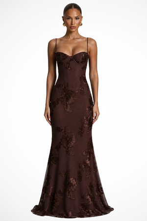 Women’s Floral Mermaid Strapless Lace-Up Back Formal Maxi Dress