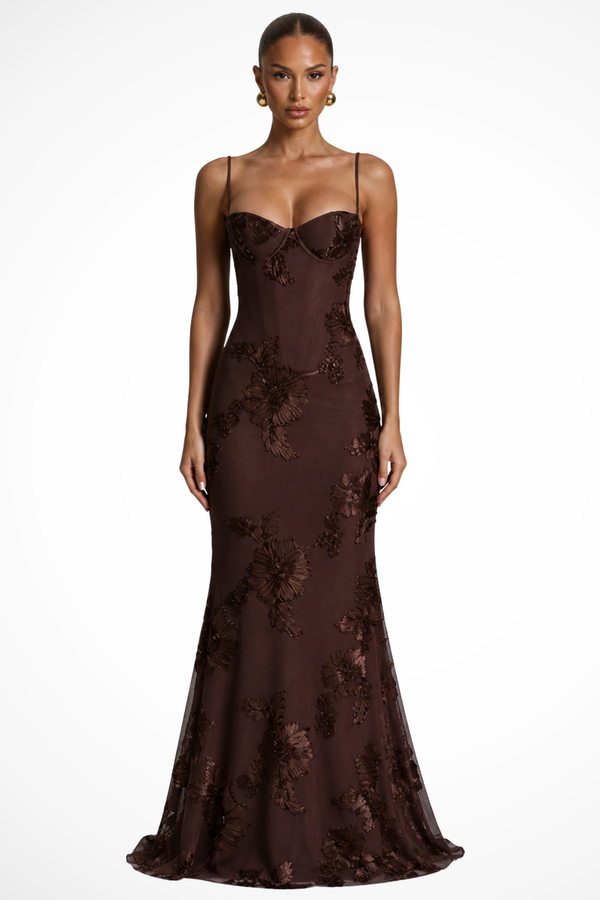 Women’s Floral Mermaid Strapless Lace-Up Back Formal Maxi Dress