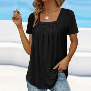 Elegant Summer Blouse for Women with Square Neck and Pleat Design