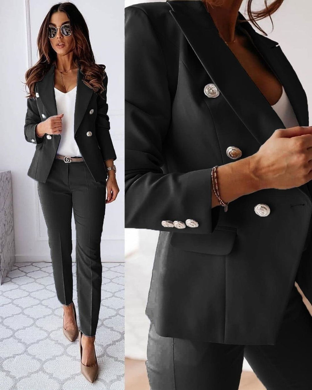 Elegant Tailored Women's Suit with Double-Breasted Design