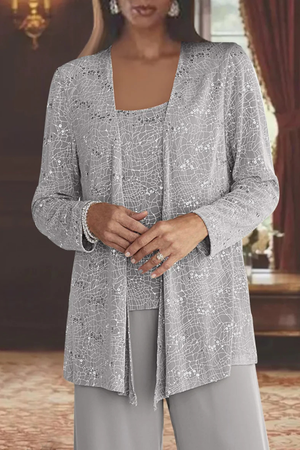 Sequin Lace Three Piece Suit Wide Leg Women