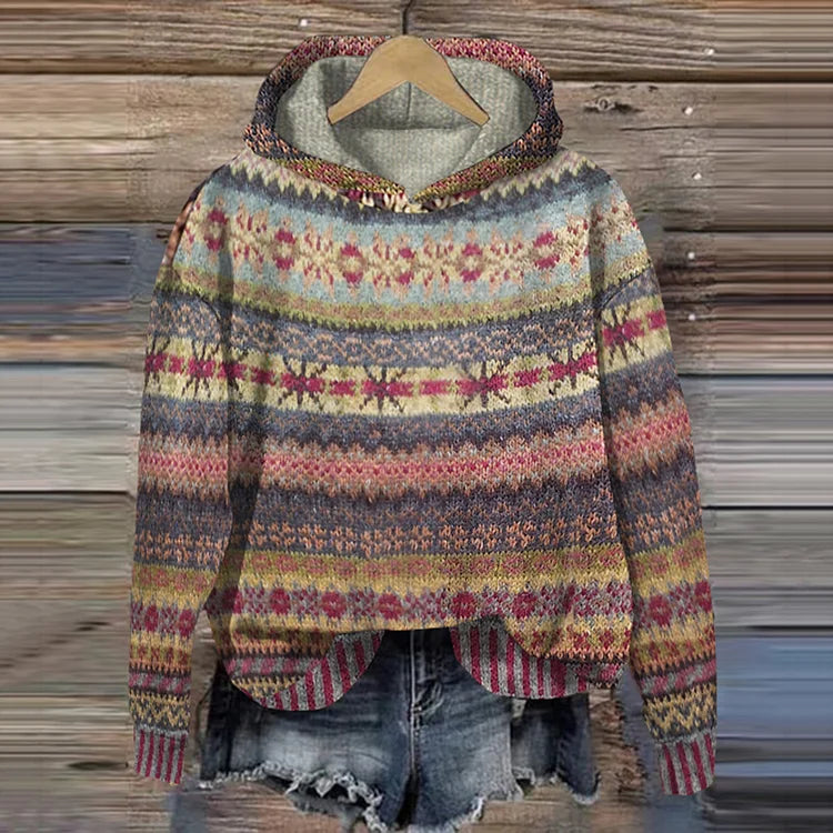 Women's Nordic Hooded Knit Pullover Sweater