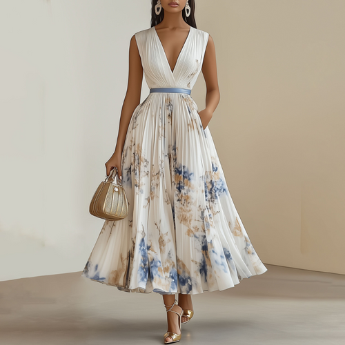 Chic Floral Wedding Dress in Blue and White