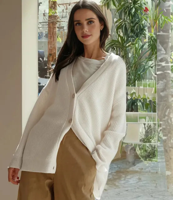 Women's Oversized Button V-Neck Cardigan