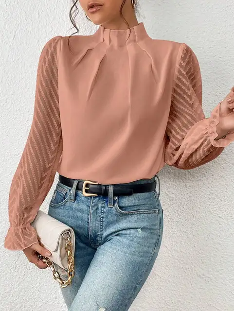 Elegant Half Turtleneck Ruffled Long Sleeve Blouse