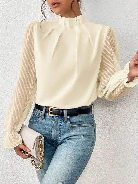 Elegant Half Turtleneck Ruffled Long Sleeve Blouse